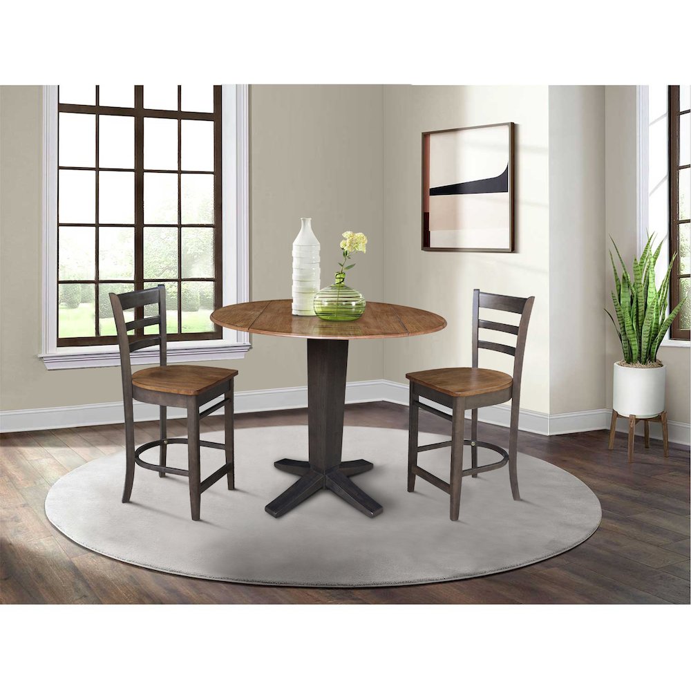 42 in Counter Height Dining Table with 2 Stools in Hickory/Washed Coal, 3Pcs Set