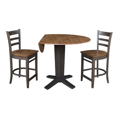 42 in Counter Height Dining Table with 2 Stools in Hickory/Washed Coal, 3Pcs Set