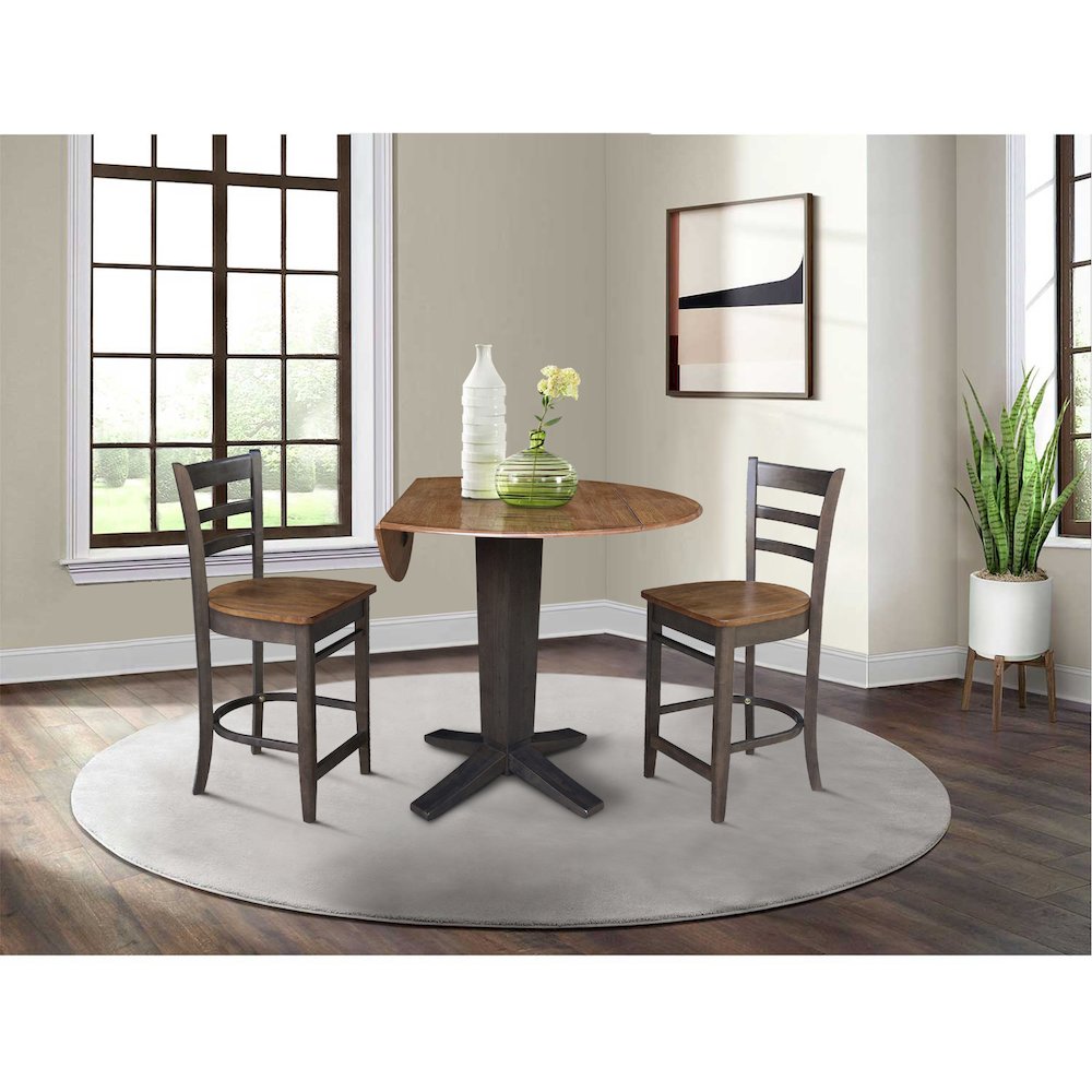 42 in Counter Height Dining Table with 2 Stools in Hickory/Washed Coal, 3Pcs Set
