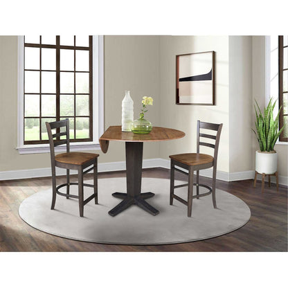 42 in Counter Height Dining Table with 2 Stools in Hickory/Washed Coal, 3Pcs Set