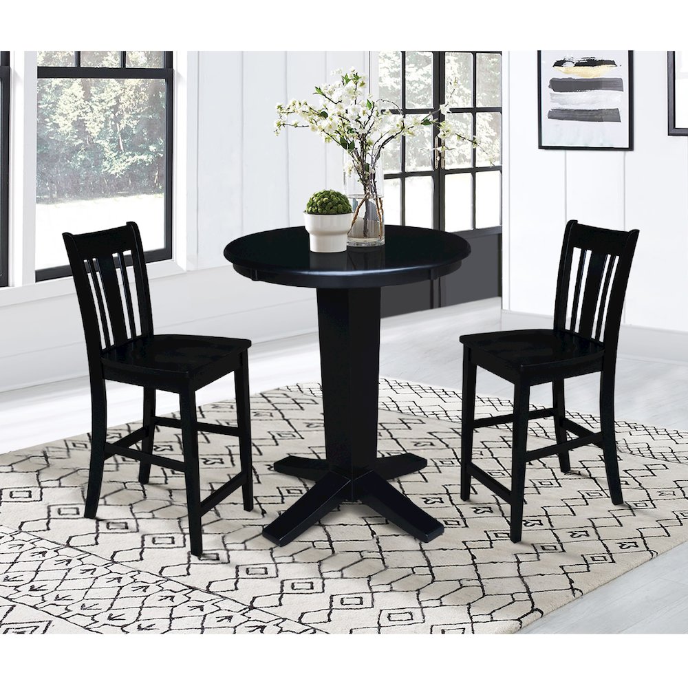 30 in Round Top Counter Height Dining Table with 2 Stools in Black - 3 Piece Set