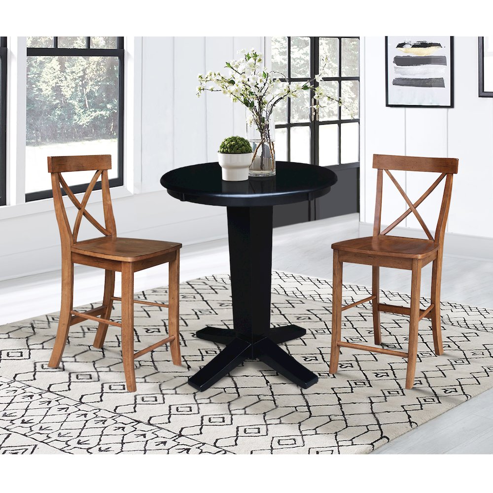 30 in Round Top Counter Height Dining Table with 2 Stools - 3 Piece Set