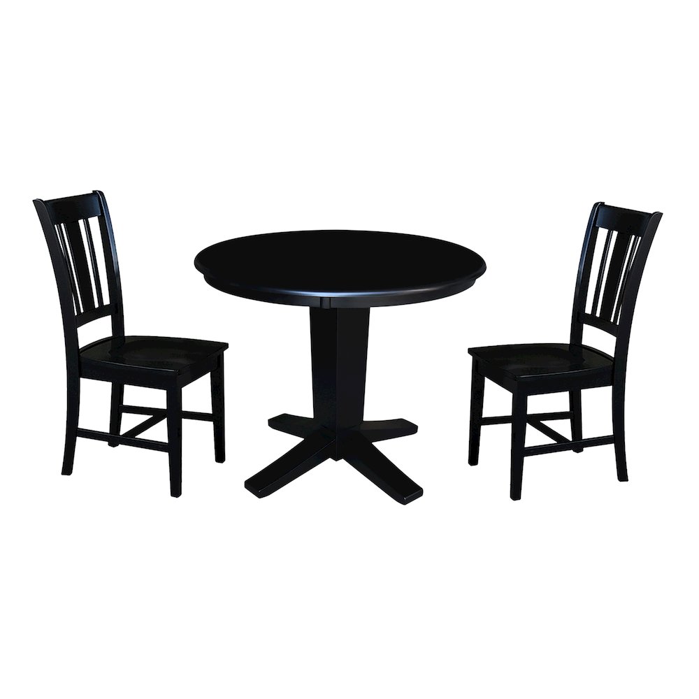 36 in Round Top Pedestal Dining Table with 2 Dining Chairs in Black - 3 Pcs Set