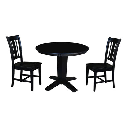 36 in Round Top Pedestal Dining Table with 2 Dining Chairs in Black - 3 Pcs Set