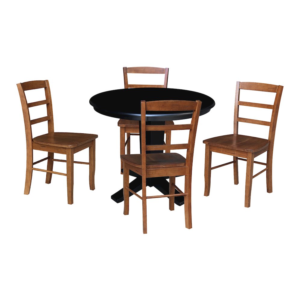 36 in Round Top Pedestal Dining Table with 4 Dining Chairs - 5 Piece Set