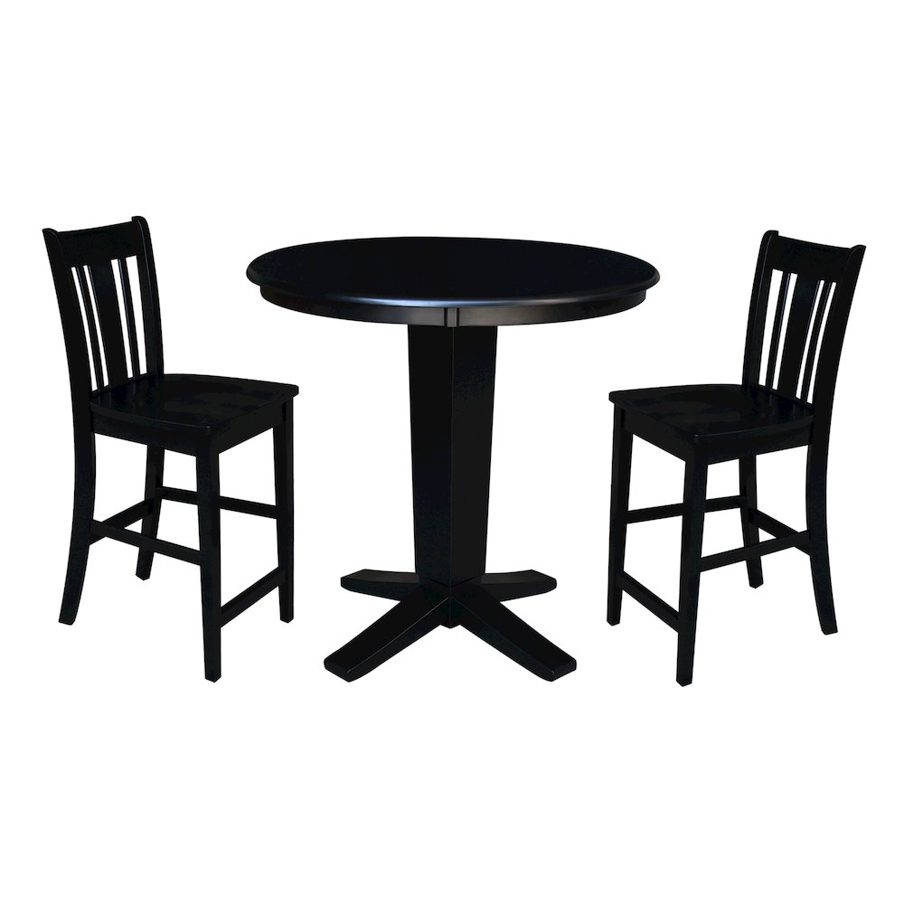 36 in Round Top Counter Height Dining Table with 2 Stools in Black - 3 Piece Set