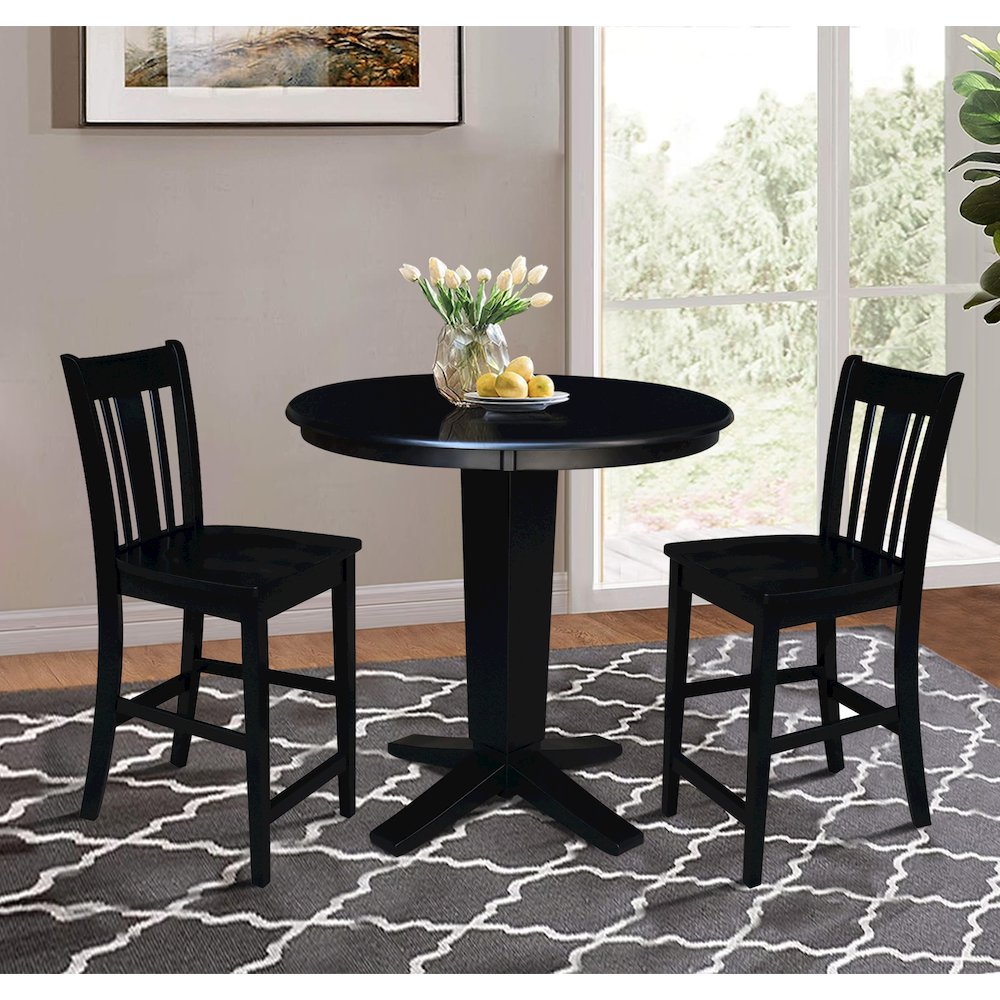 36 in Round Top Counter Height Dining Table with 2 Stools in Black - 3 Piece Set