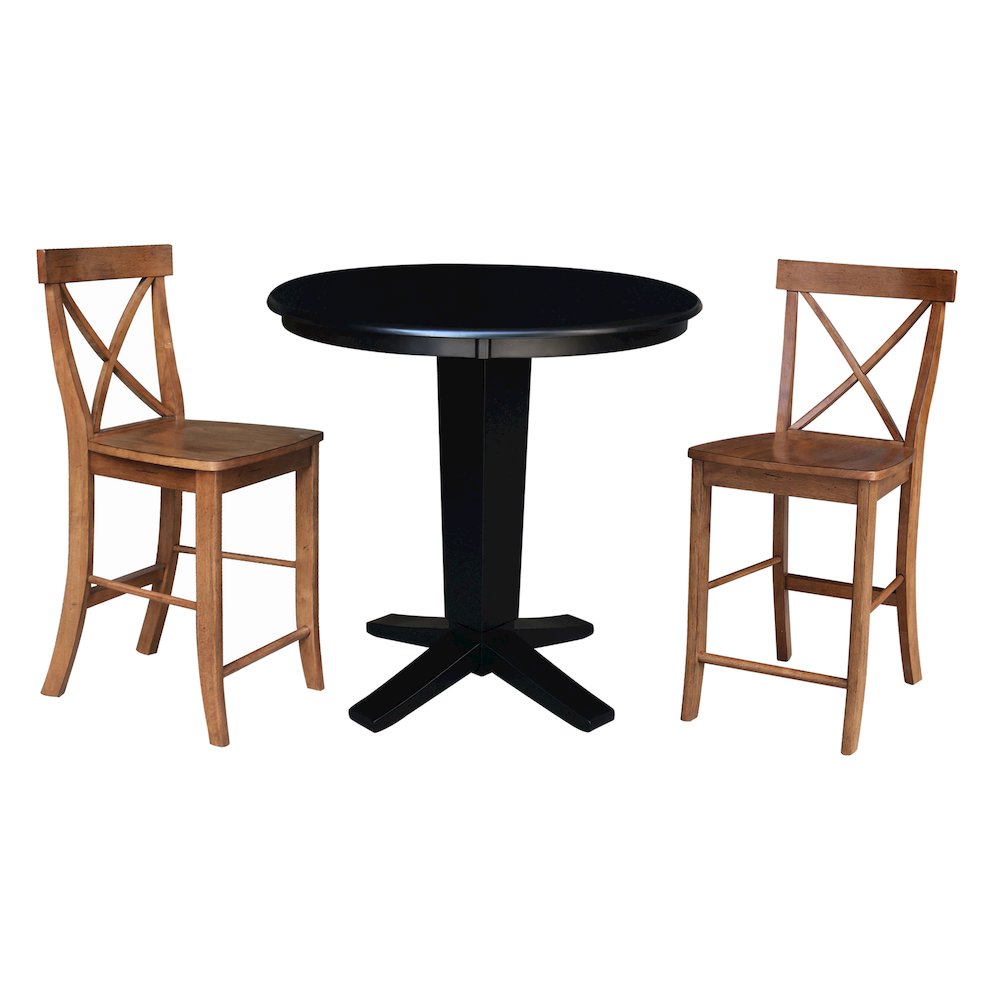 36 in Round Top Counter Height Dining Table with 2 Stools - 3 Piece Set