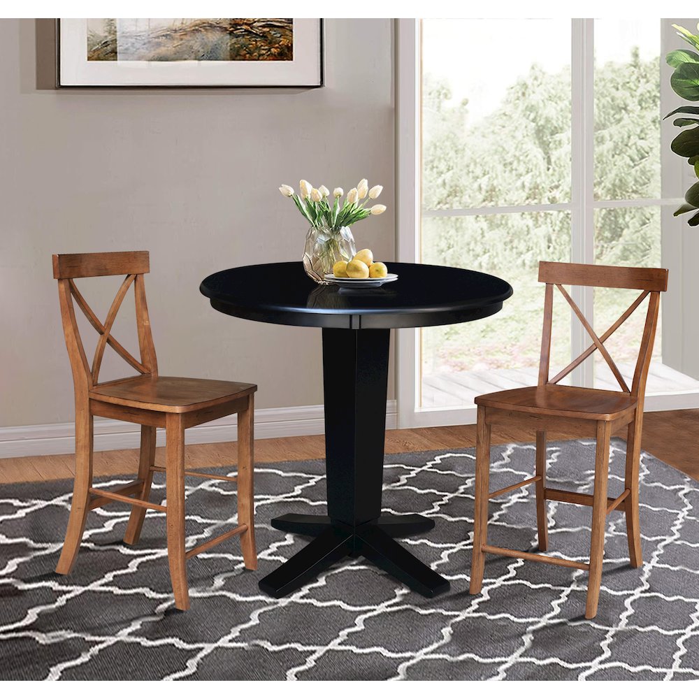 36 in Round Top Counter Height Dining Table with 2 Stools - 3 Piece Set