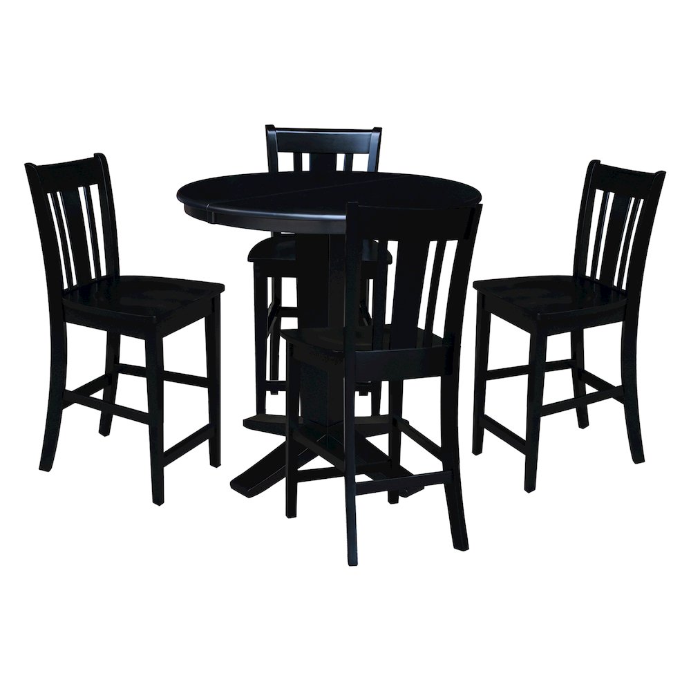 36 in Round Counter Height Dining Table with 12 in Black - 5 Pcs Set