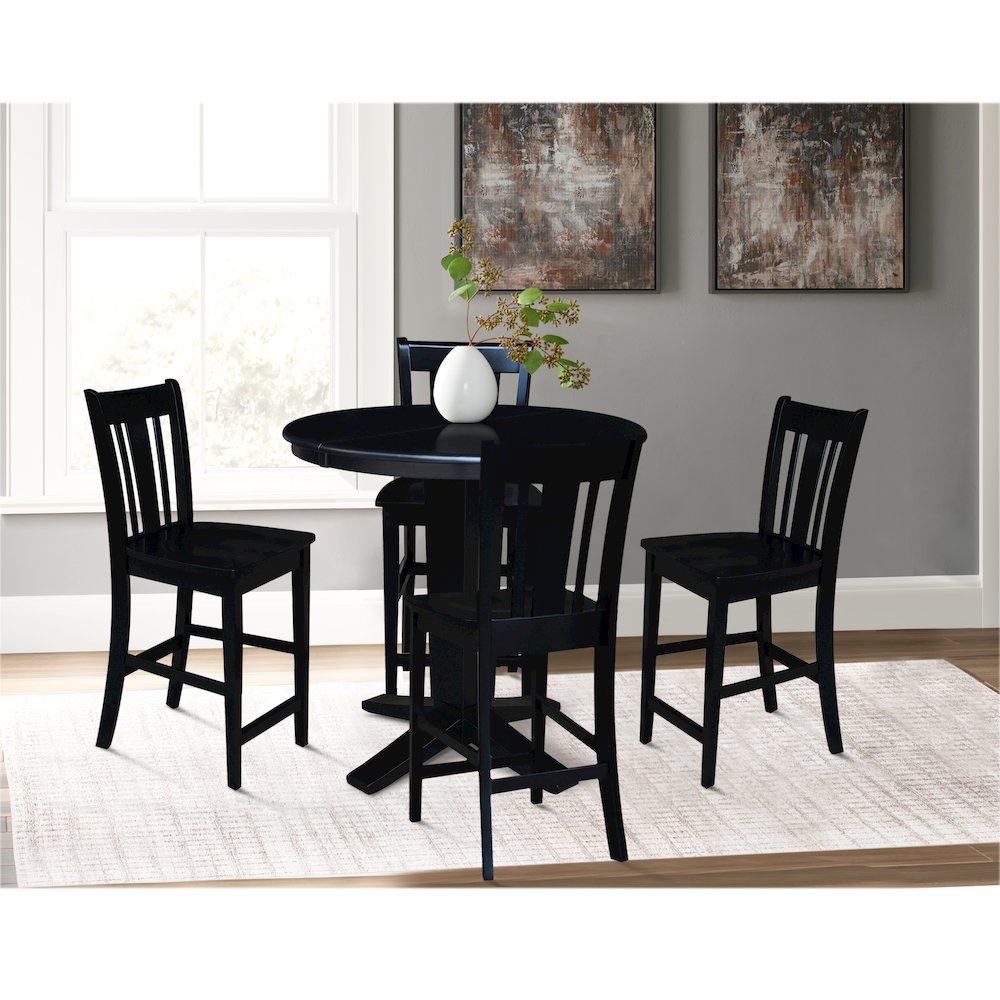 36 in Round Counter Height Dining Table with 12 in Black - 5 Pcs Set