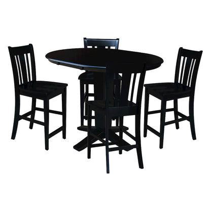36 in Round Counter Height Dining Table with 12 in Black - 5 Pcs Set