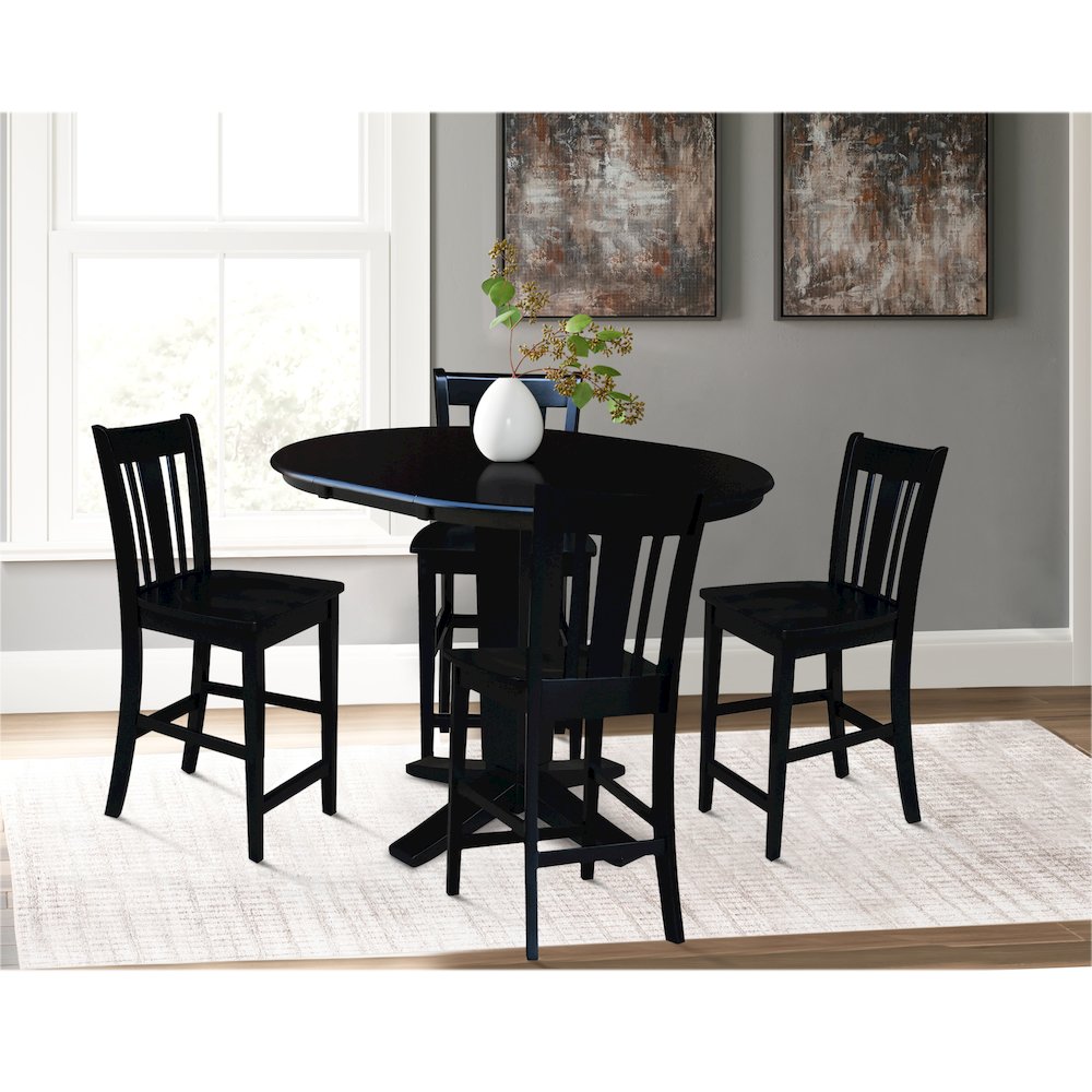 36 in Round Counter Height Dining Table with 12 in Black - 5 Pcs Set
