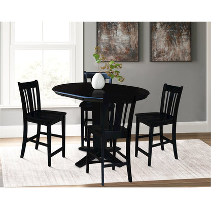 36 in Round Counter Height Dining Table with 12 in Black - 5 Pcs Set