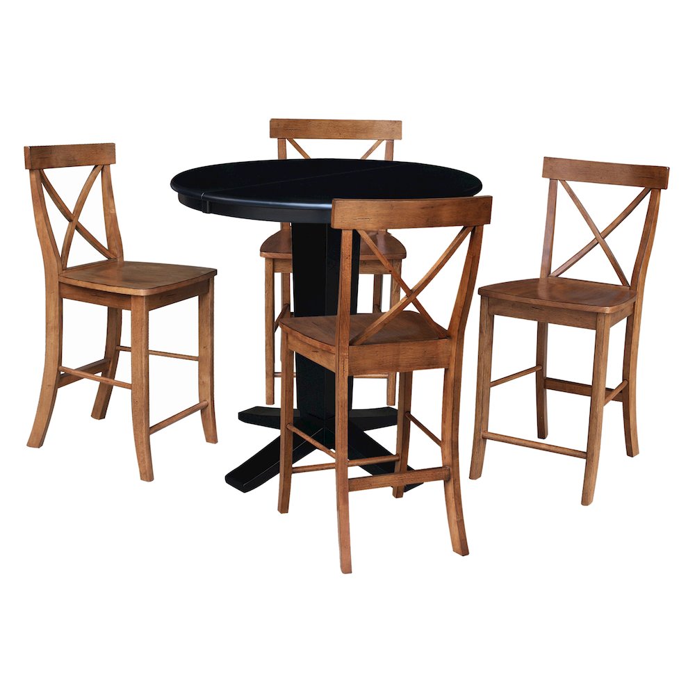 36 in Round Counter Height Dining Table with 12 in Leaf, 5 Piece Set