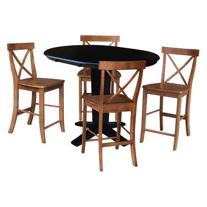 36 in Round Counter Height Dining Table with 12 in Leaf, 5 Piece Set