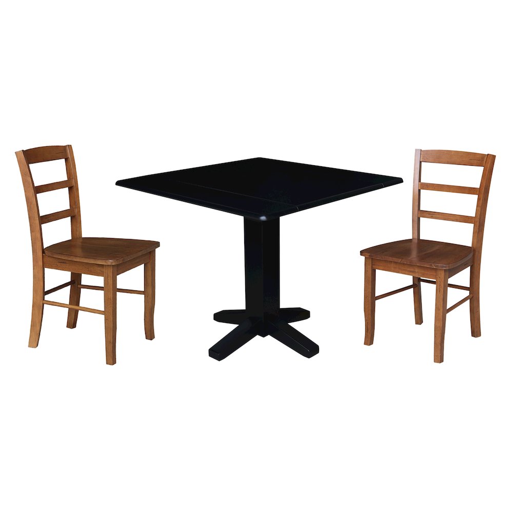 Set of 3 pcs - 36" Square Dual drop leaf dining table with 2 RTA chairs