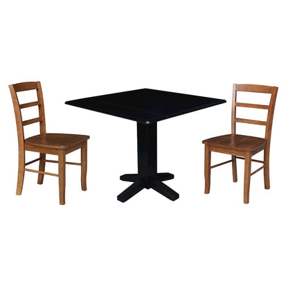 Set of 3 pcs - 36" Square Dual drop leaf dining table with 2 RTA chairs