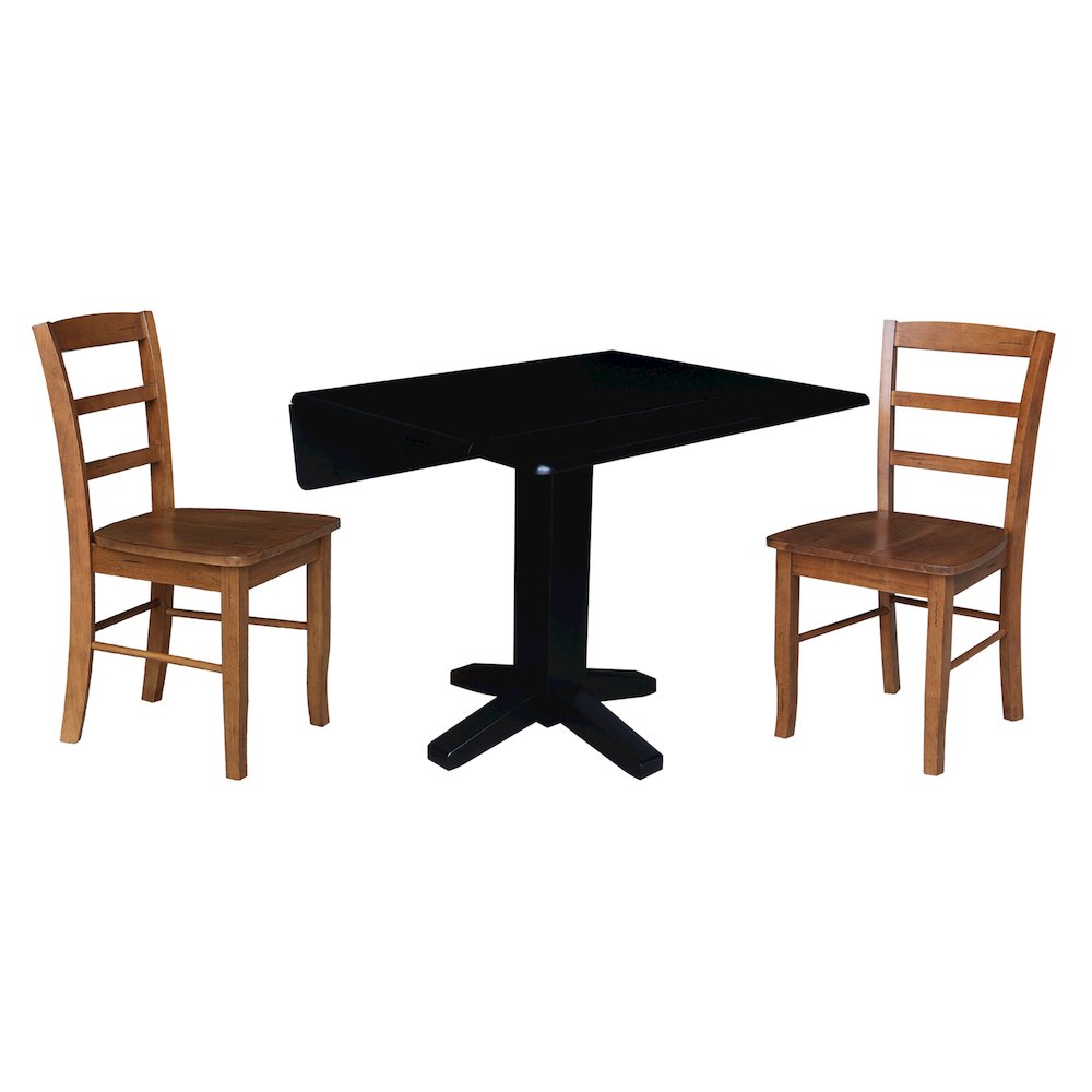 Set of 3 pcs - 36" Square Dual drop leaf dining table with 2 RTA chairs