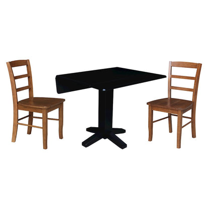 Set of 3 pcs - 36" Square Dual drop leaf dining table with 2 RTA chairs