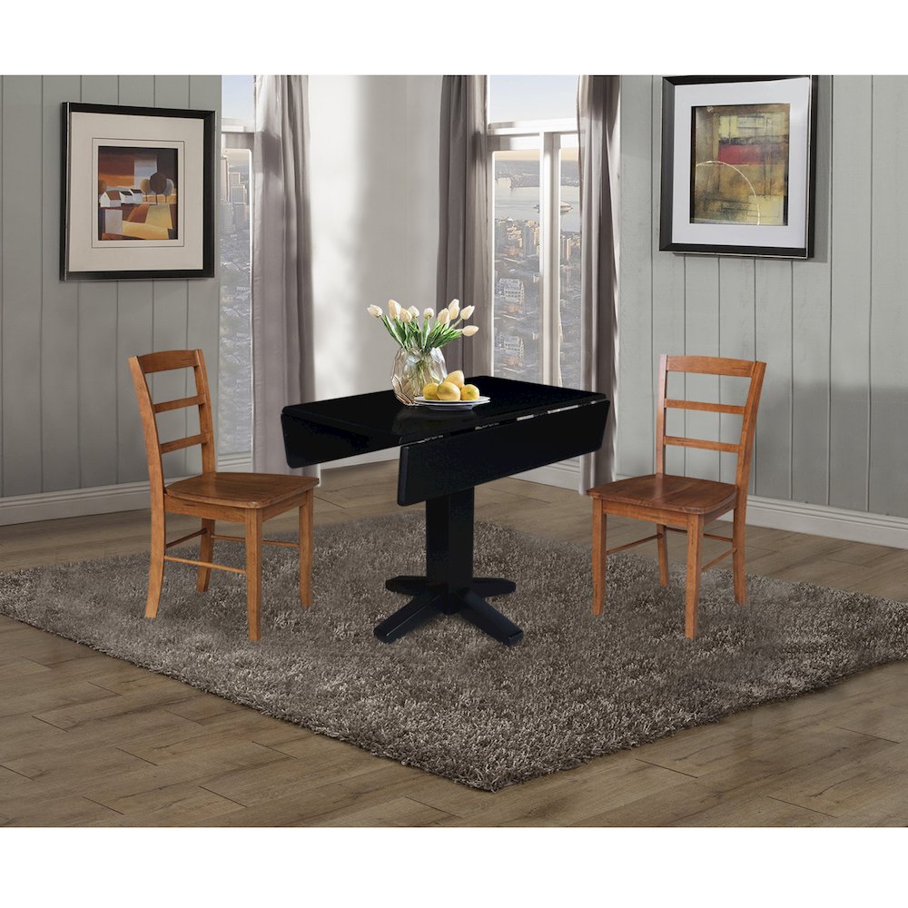 Set of 3 pcs - 36" Square Dual drop leaf dining table with 2 RTA chairs
