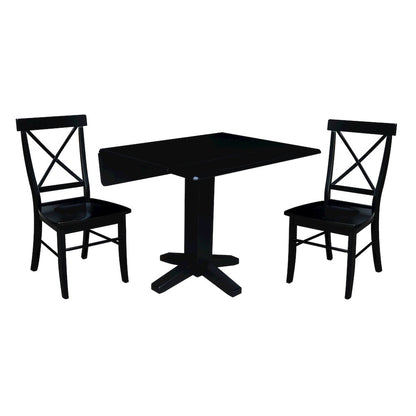 Set of 3 pcs - 36" Square Dual drop leaf dining table with 2 RTA chairs