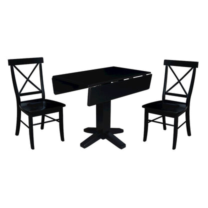 Set of 3 pcs - 36" Square Dual drop leaf dining table with 2 RTA chairs