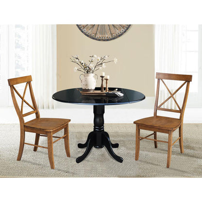 42 in. Dual Drop Leaf Table with 2 Cross Back Dining Chairs - 3 Piece Dining Set