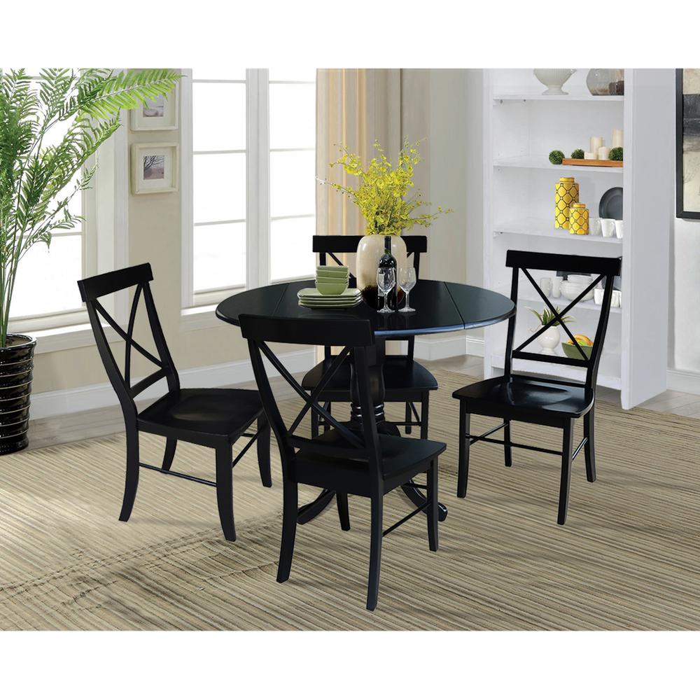 42 in. Dual Drop Leaf Table with 4 Cross Back Dining Chairs - 5 Piece Dining Set