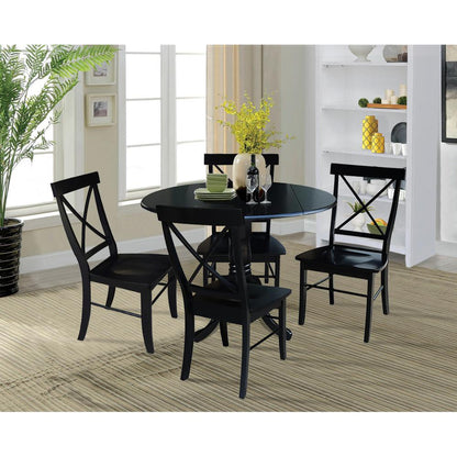 42 in. Dual Drop Leaf Table with 4 Cross Back Dining Chairs - 5 Piece Dining Set