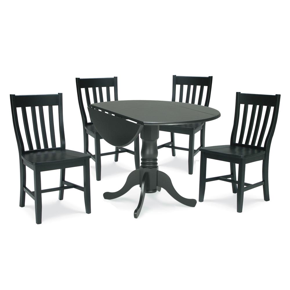 42" Dual Drop Leaf Table With 4 Schoolhouse Chairs