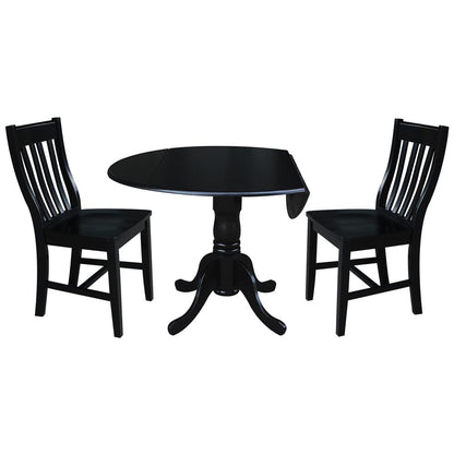 42 in. Dual Drop Leaf Table with 2 Slat Back Dining Chairs - 3 Piece Dining Set