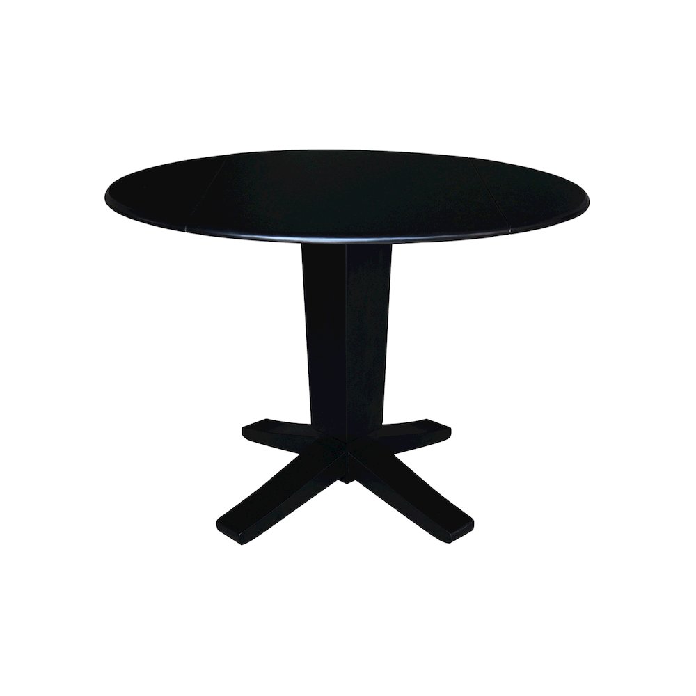 42 in Round Dual Drop Leaf Pedestal Dining Table in Black