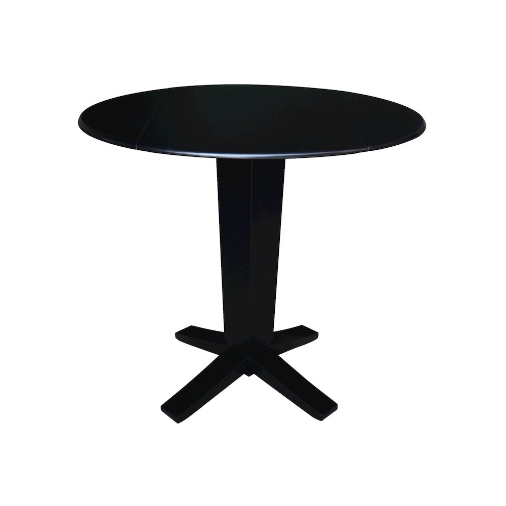 42 in Round Dual Drop Leaf Pedestal Counter Height Dining Table in Black