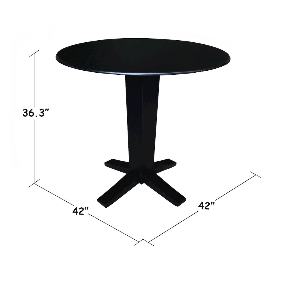 42 in Round Dual Drop Leaf Pedestal Counter Height Dining Table in Black