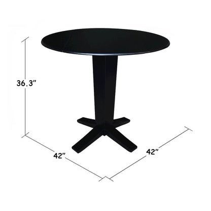 42 in Round Dual Drop Leaf Pedestal Counter Height Dining Table in Black