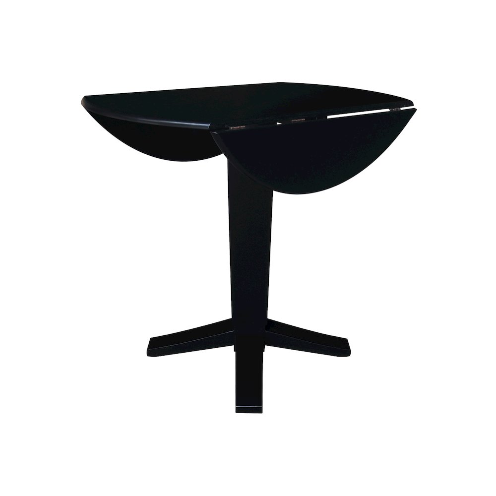 42 in Round Dual Drop Leaf Pedestal Counter Height Dining Table in Black