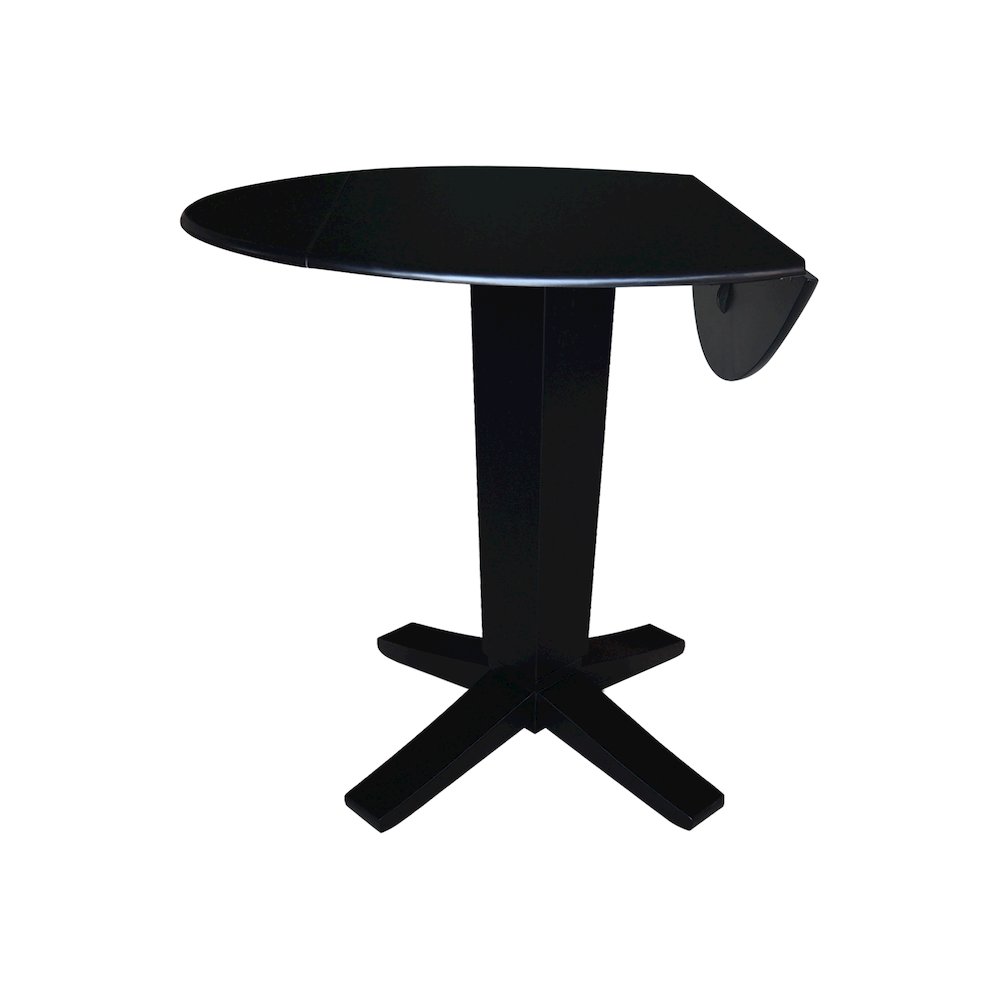 42 in Round Dual Drop Leaf Pedestal Counter Height Dining Table in Black