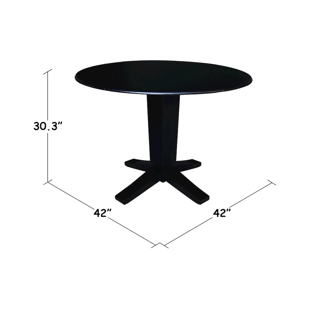 42 in Round Dual Drop Leaf Pedestal Dining Table in Black