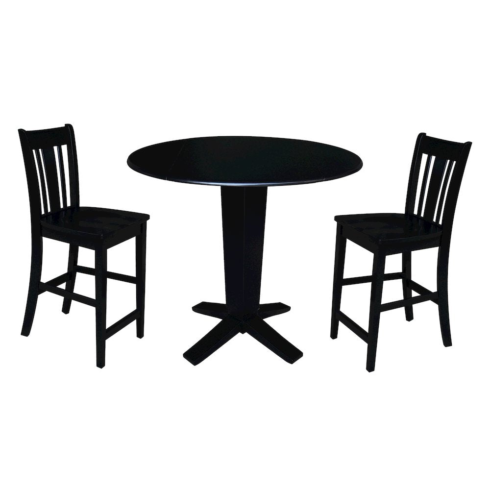 42 in Counter Height Dining Table with 2 Stools in Black - 3 Piece Set