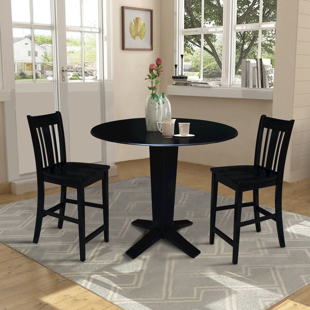 42 in Counter Height Dining Table with 2 Stools in Black - 3 Piece Set