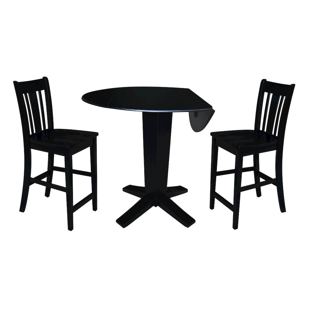 42 in Counter Height Dining Table with 2 Stools in Black - 3 Piece Set