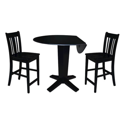 42 in Counter Height Dining Table with 2 Stools in Black - 3 Piece Set