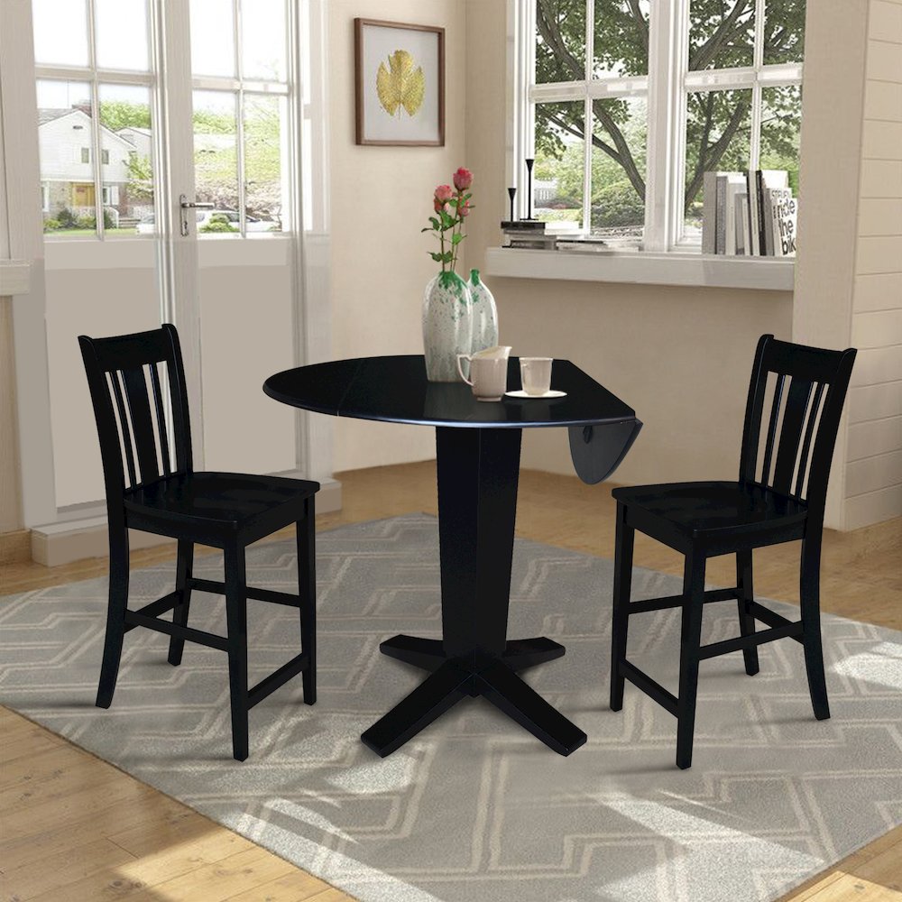 42 in Counter Height Dining Table with 2 Stools in Black - 3 Piece Set
