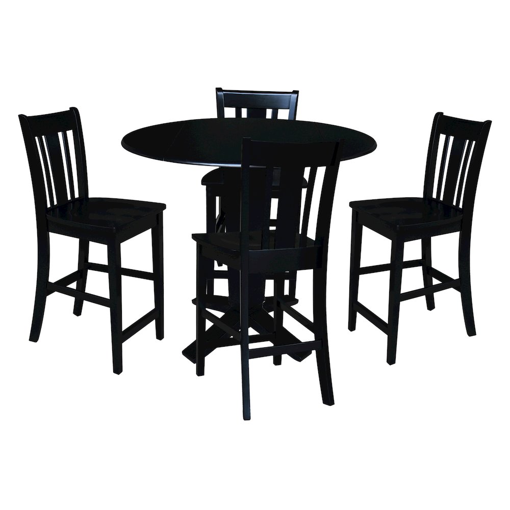 42 in Counter Height Dining Table with 4 Stools in Black - 5 Piece Set