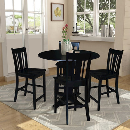 42 in Counter Height Dining Table with 4 Stools in Black - 5 Piece Set