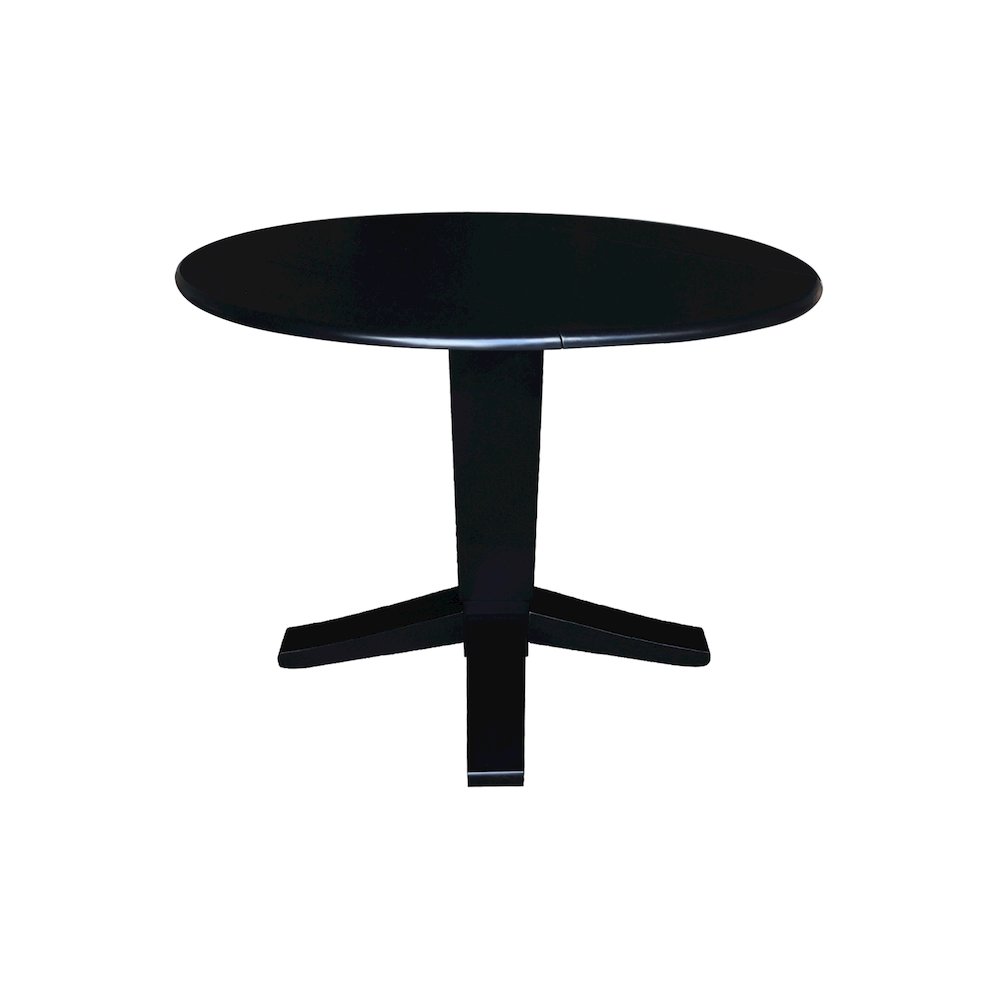 42 in Round Dual Drop Leaf Pedestal Dining Table in Black
