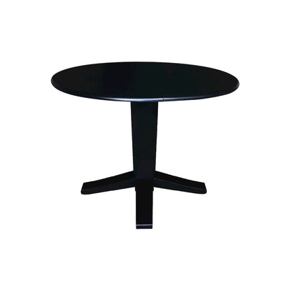 42 in Round Dual Drop Leaf Pedestal Dining Table in Black