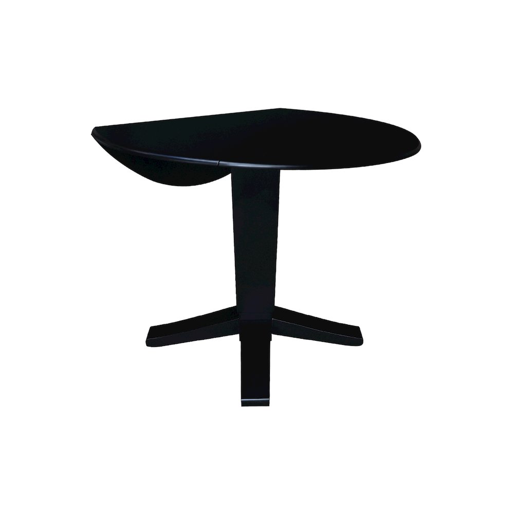 42 in Round Dual Drop Leaf Pedestal Dining Table in Black