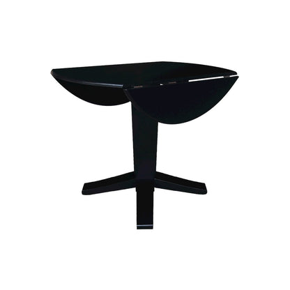 42 in Round Dual Drop Leaf Pedestal Dining Table in Black